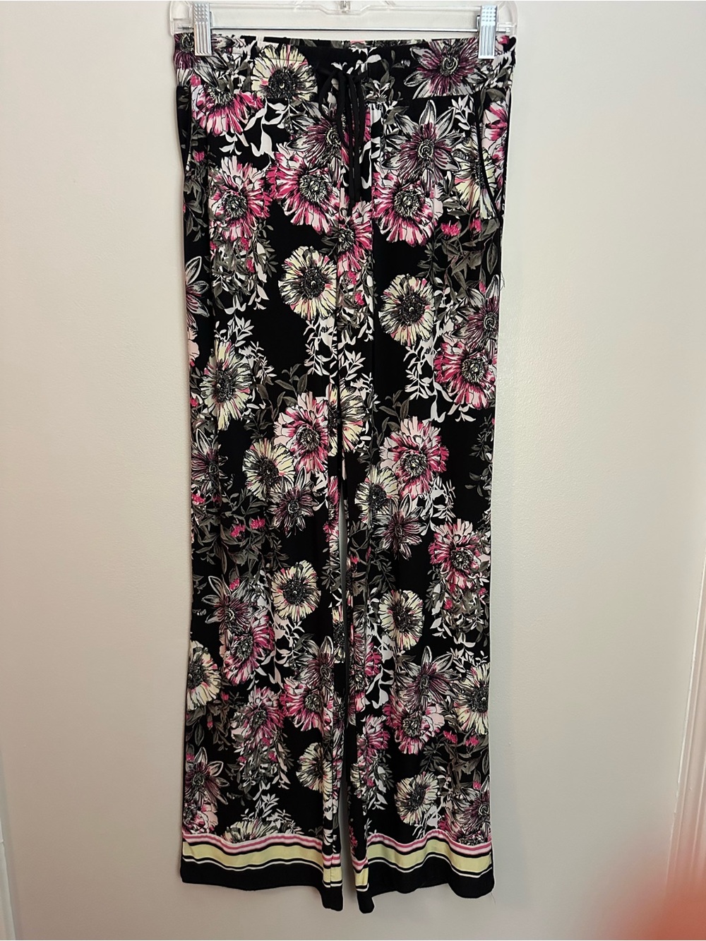 INC Floral Wide-leg Pants XS Black Pink EUC